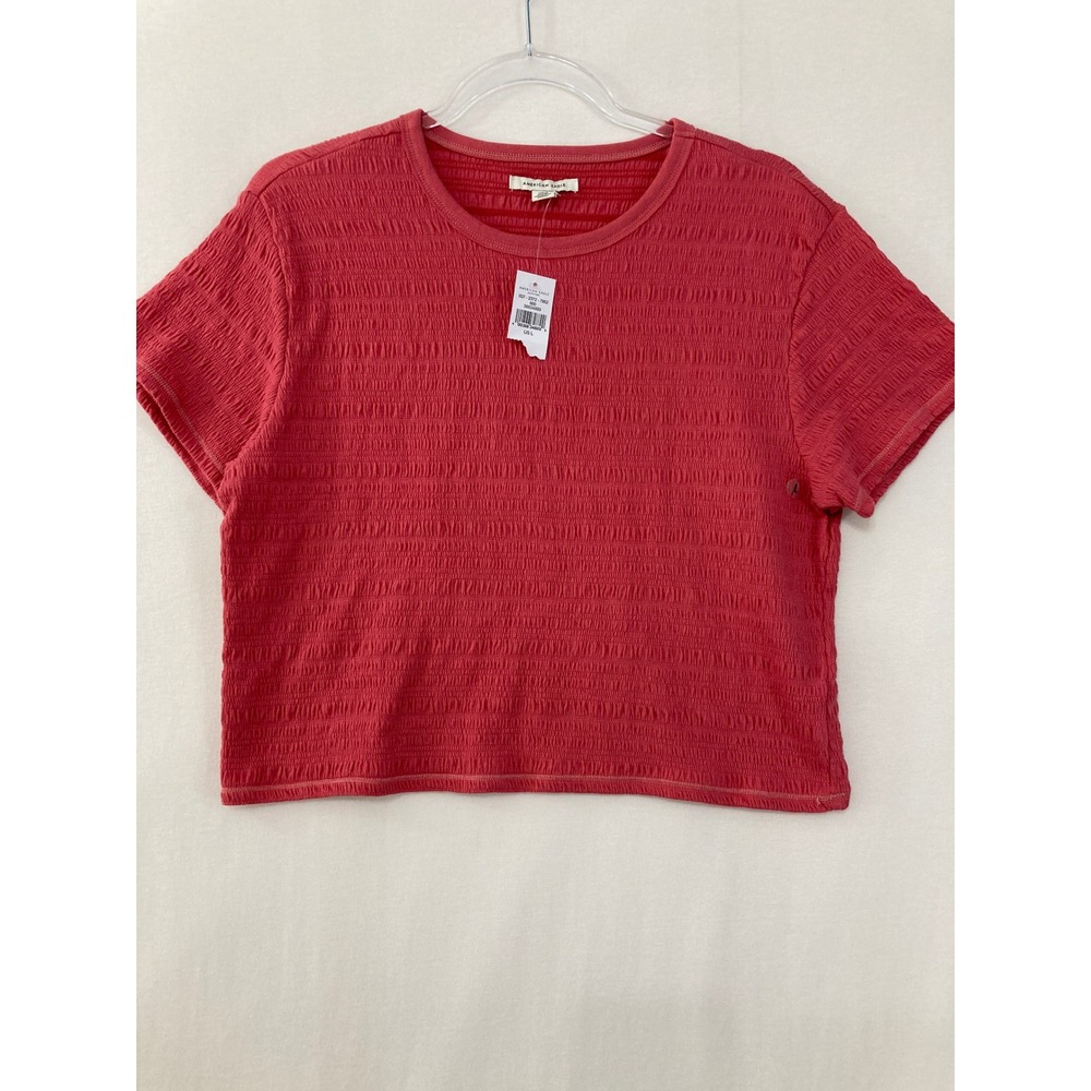 New American Eagle Smocked Crop Top Large Short Sleeve Textured Vacation - Picture 3 of 10